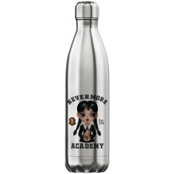 Wednesday Adams, nevermore, Μεταλλικό παγούρι θερμός Inox (Stainless steel), διπλού τοιχώματος, 750ml