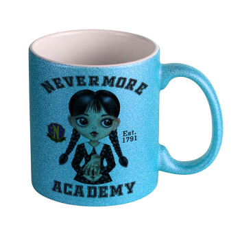 Wednesday Adams, nevermore, Κούπα Σιέλ Glitter που γυαλίζει, κεραμική, 330ml