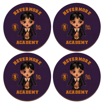 Wednesday Adams, nevermore, ΣΕΤ x4 Σουβέρ ξύλινα στρογγυλά plywood (9cm)