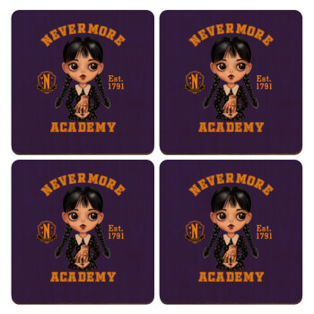 Wednesday Adams, nevermore, ΣΕΤ x4 Σουβέρ ξύλινα τετράγωνα plywood (9cm)