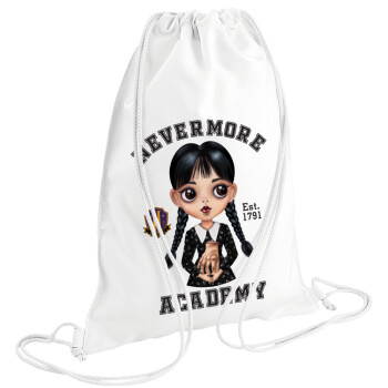 Wednesday Adams, nevermore, Backpack pouch GYMBAG white (28x40cm)