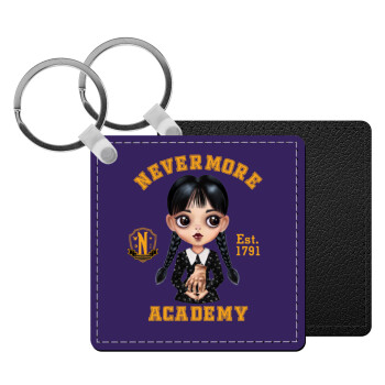 Wednesday Adams, nevermore, Μπρελόκ Δερματίνη, τετράγωνο ΜΑΥΡΟ (5x5cm)