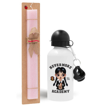 Wednesday Adams, nevermore, Easter Set, metallic aluminum bottle (500ml) & aromatic flat Easter candle (30cm) (PINK)