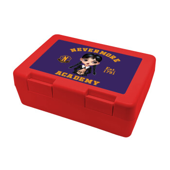 Wednesday Adams, nevermore, Παιδικό δοχείο κολατσιού ΚΟΚΚΙΝΟ 185x128x65mm (BPA free πλαστικό)