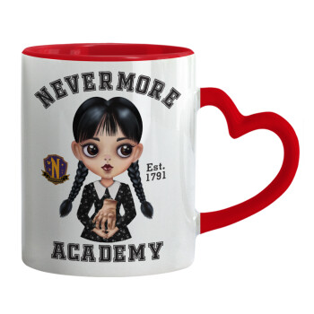 Wednesday Adams, nevermore, Κούπα καρδιά χερούλι κόκκινη, κεραμική, 330ml