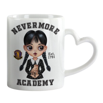 Wednesday Adams, nevermore, Κούπα καρδιά χερούλι λευκή, κεραμική, 330ml