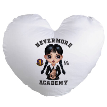 Wednesday Adams, nevermore, Μαξιλάρι καναπέ καρδιά 40x40cm περιέχεται το  γέμισμα