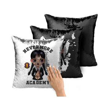 Wednesday Adams, nevermore, Μαξιλάρι καναπέ Μαγικό Μαύρο με πούλιες 40x40cm περιέχεται το γέμισμα