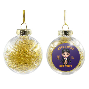 Wednesday Adams, nevermore, Χριστουγεννιάτικη μπάλα δένδρου διάφανη με χρυσό γέμισμα 8cm