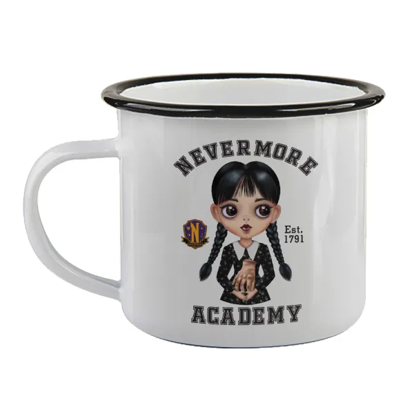 Wednesday Adams — Enamel mug with black rim, 360ml