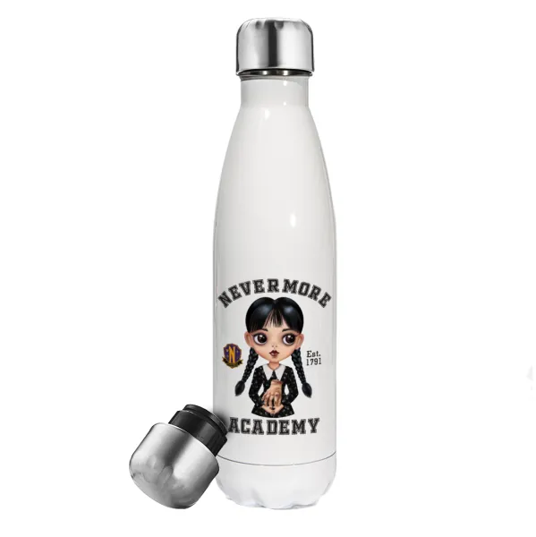 Wednesday Adams — Μεταλλικό παγούρι θερμός Λευκό (Stainless steel), διπλού τοιχώματος, 500ml