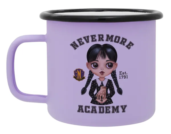 Wednesday Adams — Metal enamel mug, matte light pastel purple, 360ml