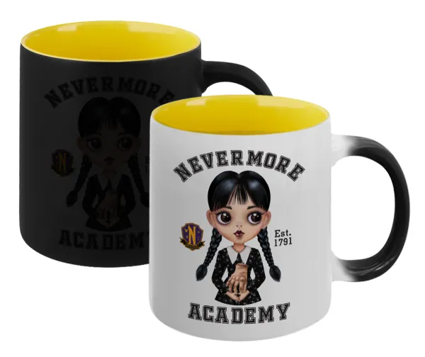 Wednesday Adams — Magic mug with yellow interior, ceramic, 330ml, changes colour with hot drinks