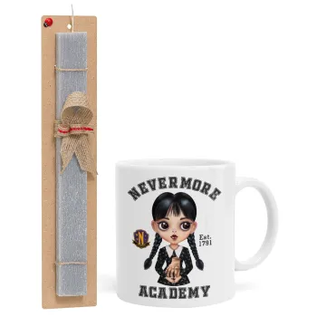 Wednesday Adams, nevermore, Easter Set, Ceramic Cup (330ml) & Easter aromatic flat candle (30cm) (GRAY)
