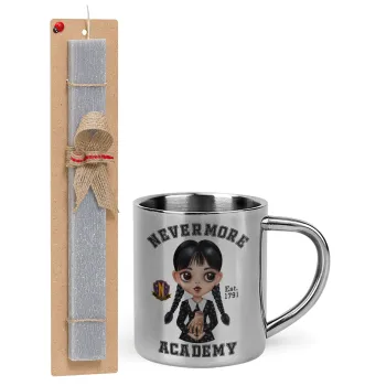 Wednesday Adams, nevermore, Πασχαλινή Λαμπάδα με μεταλλική κούπα θερμό (300ml) & κερί αρωματικό πλακέ (30cm) (ΓΚΡΙ)