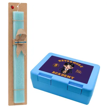 Wednesday Adams, nevermore, Easter Set, children's snack container BLUE & Easter aromatic flat candle (30cm) (TURQUOISE)