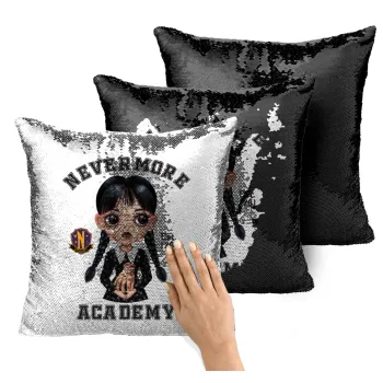 Wednesday Adams, nevermore, Μαξιλάρι καναπέ Μαγικό Μαύρο με πούλιες 40x40cm περιέχεται το γέμισμα