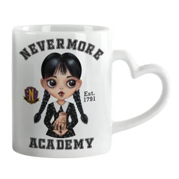 Wednesday Adams, nevermore, Κούπα καρδιά χερούλι λευκή, κεραμική, 330ml