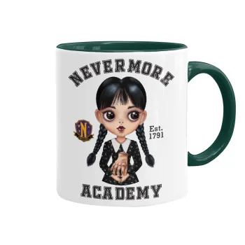Wednesday Adams, nevermore, Mug colored green, ceramic, 330ml