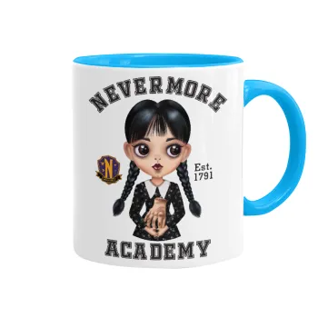 Wednesday Adams, nevermore, Κούπα χρωματιστή γαλάζια, κεραμική, 330ml