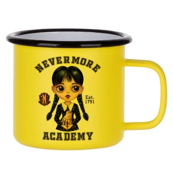 Wednesday Adams, nevermore, Κούπα Μεταλλική εμαγιέ ΜΑΤ Κίτρινη 360ml