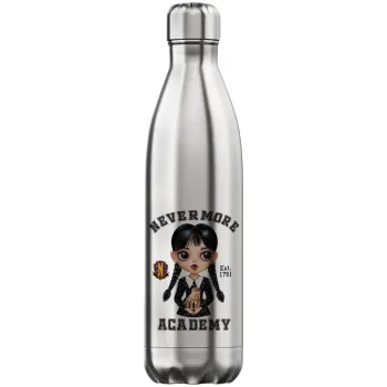 Wednesday Adams, nevermore, Μεταλλικό παγούρι θερμός Inox (Stainless steel), διπλού τοιχώματος, 750ml