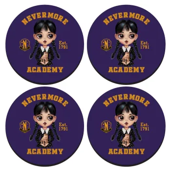 Wednesday Adams, nevermore, ΣΕΤ 4 Σουβέρ ξύλινα στρογγυλά (9cm)