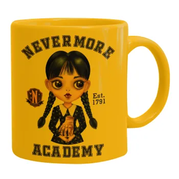 Wednesday Adams, nevermore, Κούπα, κεραμική κίτρινη, 330ml