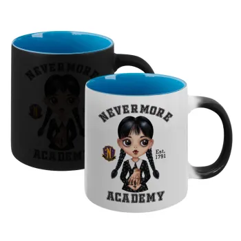 Wednesday Adams, nevermore, Κούπα Μαγική εσωτερικό μπλε, κεραμική 330ml που αλλάζει χρώμα με το ζεστό ρόφημα