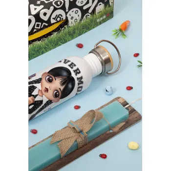 Wednesday Adams, nevermore, Πασχαλινή Λαμπάδα με παγούρι μεταλλικό (620ml, stainless steel) & κερί αρωματικό πλακέ (30cm) (ΤΙΡΚΟΥΑΖ)