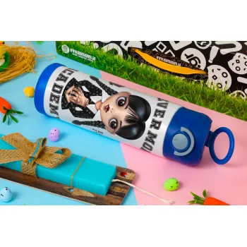 Wednesday Adams, nevermore, Easter candle, Childrens hot water bottle, stainless steel, with safety straw, BLUE (500ml)