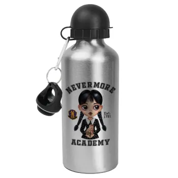 Wednesday Adams, nevermore, Metallic water jug, Silver, aluminum 500ml