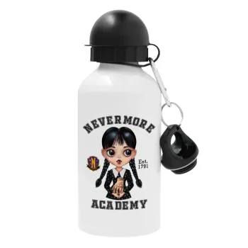 Wednesday Adams, nevermore, Metal water bottle, White, aluminum 500ml