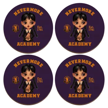 Wednesday Adams, nevermore, ΣΕΤ x4 Σουβέρ ξύλινα στρογγυλά plywood (9cm)