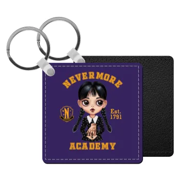 Wednesday Adams, nevermore, Μπρελόκ Δερματίνη, τετράγωνο ΜΑΥΡΟ (5x5cm)