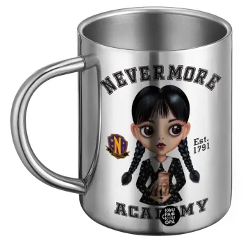 Wednesday Adams, nevermore, Ανοξείδωτη Μεταλλική Κούπα 450ml - Διπλού Τοιχώματος