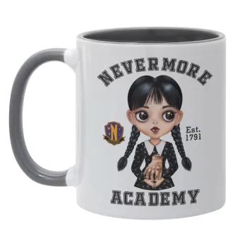 Wednesday Adams, nevermore, Κούπα χρωματιστή γκρι, κεραμική, 330ml
