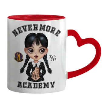 Wednesday Adams, nevermore, Κούπα καρδιά χερούλι κόκκινη, κεραμική, 330ml