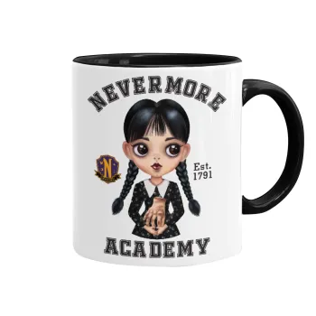 Wednesday Adams, nevermore, Κούπα χρωματιστή μαύρη, κεραμική, 330ml