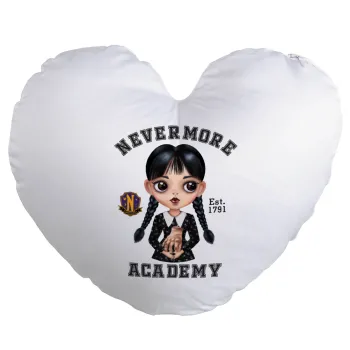 Wednesday Adams, nevermore, Μαξιλάρι καναπέ καρδιά 40x40cm περιέχεται το  γέμισμα