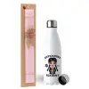 Easter Set, metallic stainless steel water bottle (750ml) & scented flat Easter candle (30cm) (PINK)