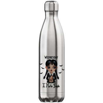 Wednesday Adams, i hate people, Μεταλλικό παγούρι θερμός Inox (Stainless steel), διπλού τοιχώματος, 750ml