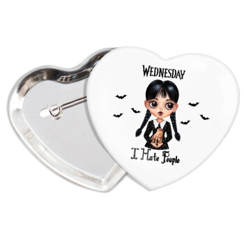 Wednesday Adams, i hate people, Κονκάρδα παραμάνα καρδιά (57x52mm)