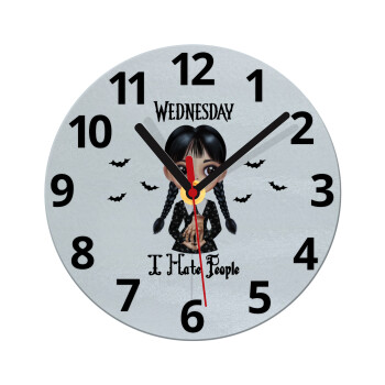 Wednesday Adams, i hate people, Ρολόι τοίχου γυάλινο (20cm)