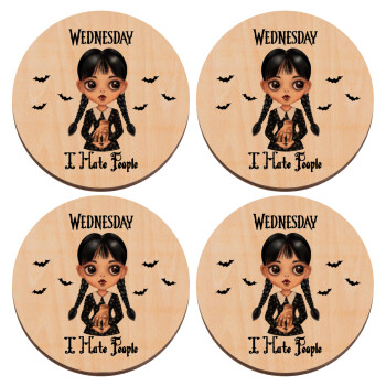 Wednesday Adams, i hate people, ΣΕΤ x4 Σουβέρ ξύλινα στρογγυλά plywood (9cm)