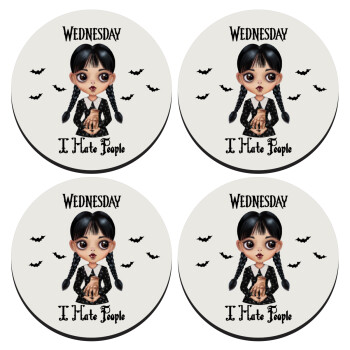 Wednesday Adams, i hate people, SET of 4 round wooden coasters (9cm)