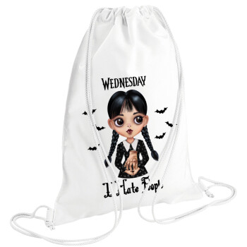Wednesday Adams, i hate people, Backpack pouch GYMBAG white (28x40cm)