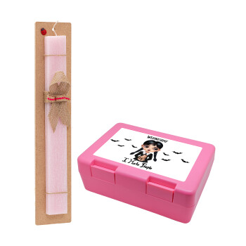 Wednesday Adams, i hate people, Easter Set, children's snack container PINK & scented flat Easter candle (30cm) (PINK)