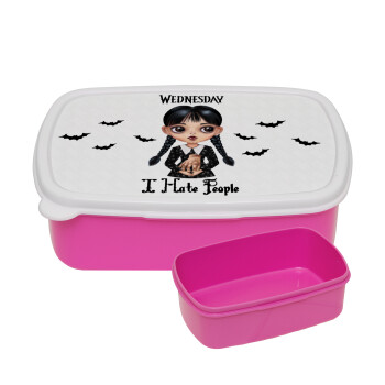 Wednesday Adams, i hate people, ΡΟΖ παιδικό δοχείο φαγητού (lunchbox) πλαστικό (BPA-FREE) Lunch Βox M18 x Π13 x Υ6cm