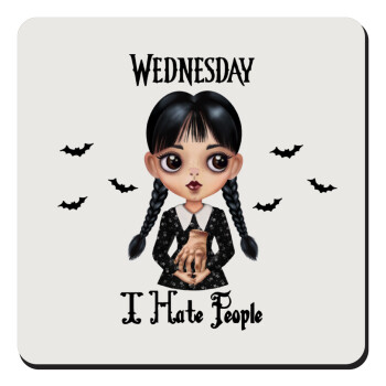 Wednesday Adams, i hate people, Τετράγωνο μαγνητάκι ξύλινο 9x9cm